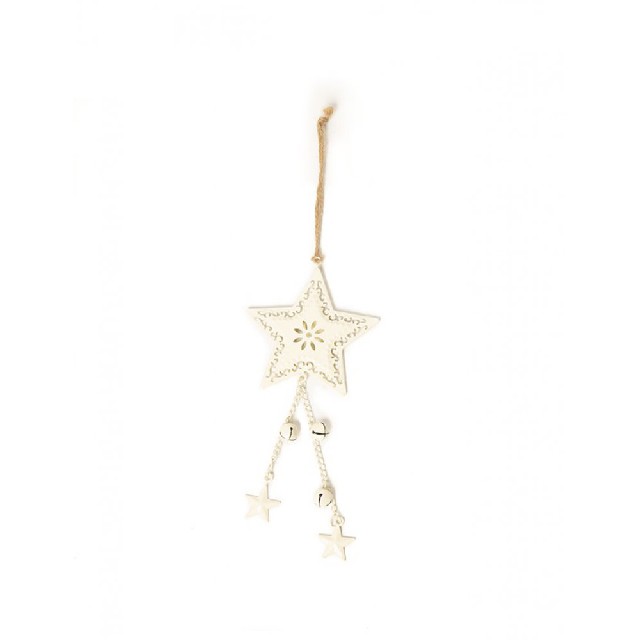 COLGANTE METAL ESTRELLA BEIGE/BCO 35CM