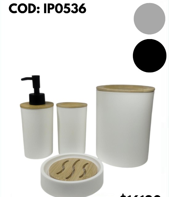 SET DE BANO 4 PIEZAS TAPA DE BAMBU IP0536