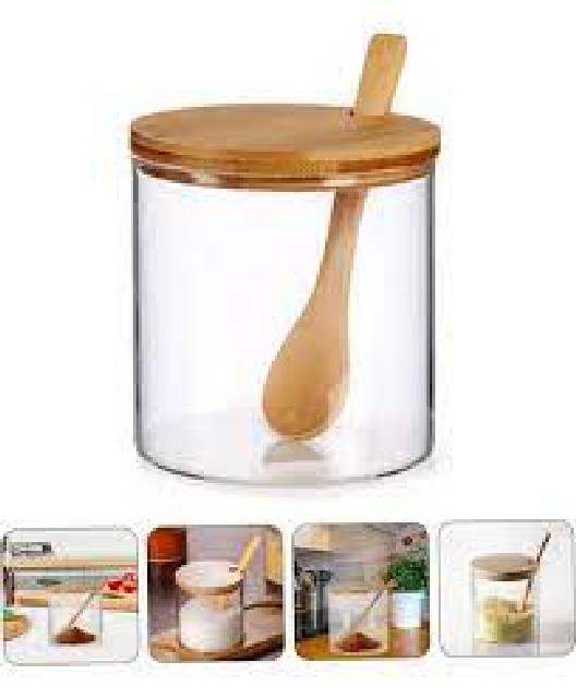 8CM FRASCO VIDRIO T/BAMBU C/ CUCHARA BAMBU